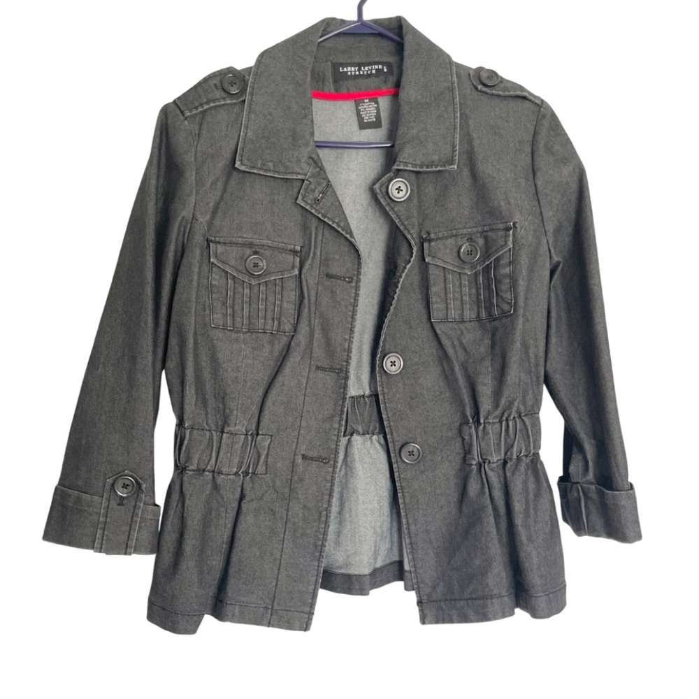 Larry Levine Stretch Dark Gray Denim Peplum Waist Band Jacket